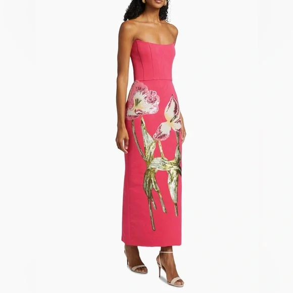 Amsale Pink Gown with Sequin Floral Design & Removable Train - Picture 5 of 12